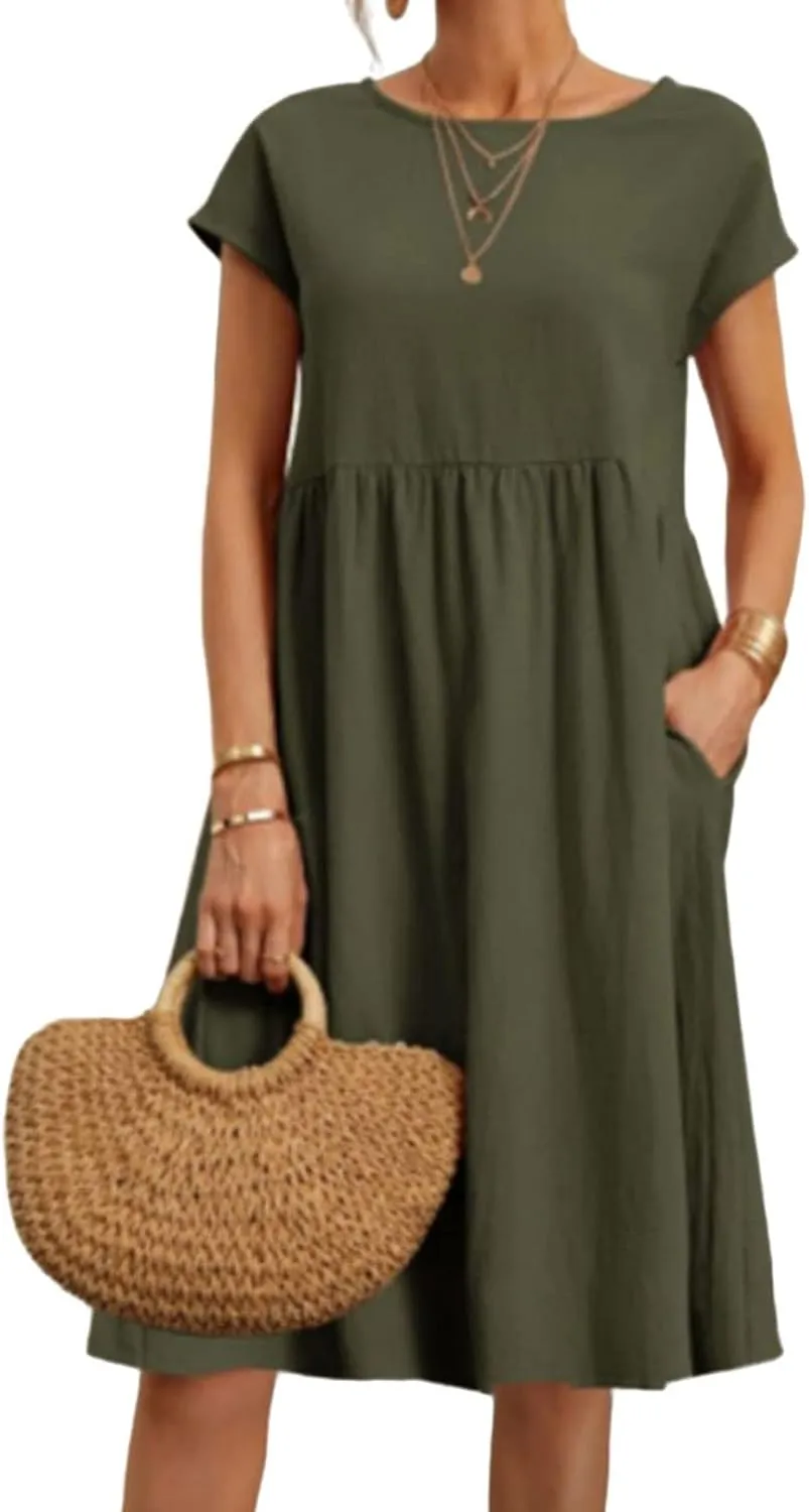 Tshirt Dress for Women 2025 Casual Plus Size Summer Baggy Crew Neck Midi Dress Boho Loose Flowy Dresses with Pockets