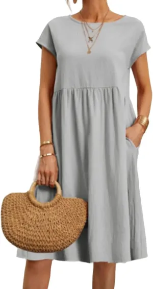 Tshirt Dress for Women 2025 Casual Plus Size Summer Baggy Crew Neck Midi Dress Boho Loose Flowy Dresses with Pockets