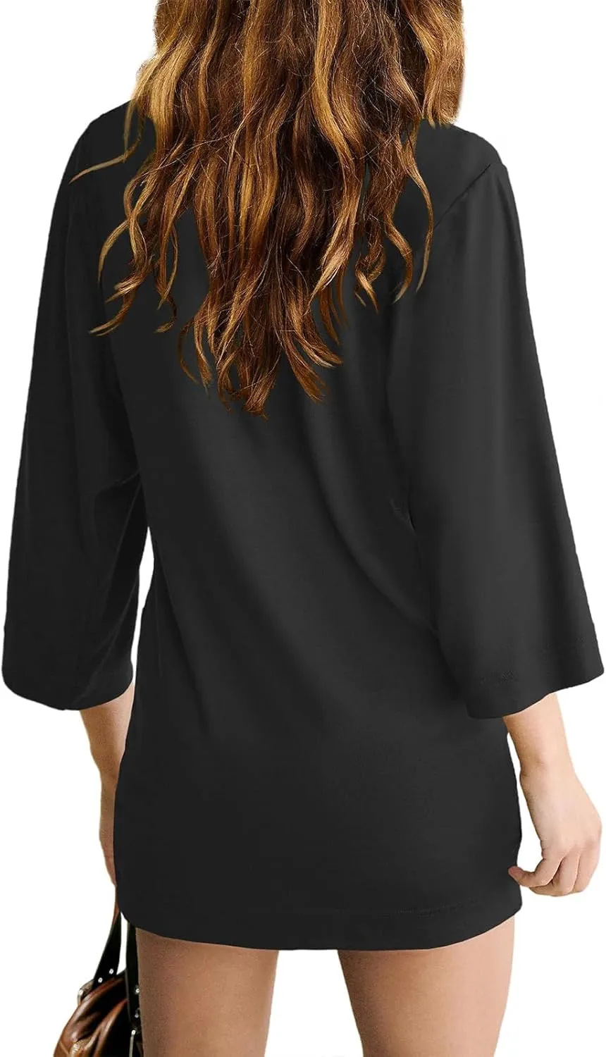 Tshirt Dress Women 3/4 Sleeve Crewneck Mimi Dresses Fit Slit Tee Dress Summer Casual Solid Color Dresses 2025