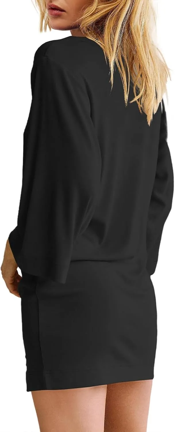 Tshirt Dress Women 3/4 Sleeve Crewneck Mimi Dresses Fit Slit Tee Dress Summer Casual Solid Color Dresses 2025