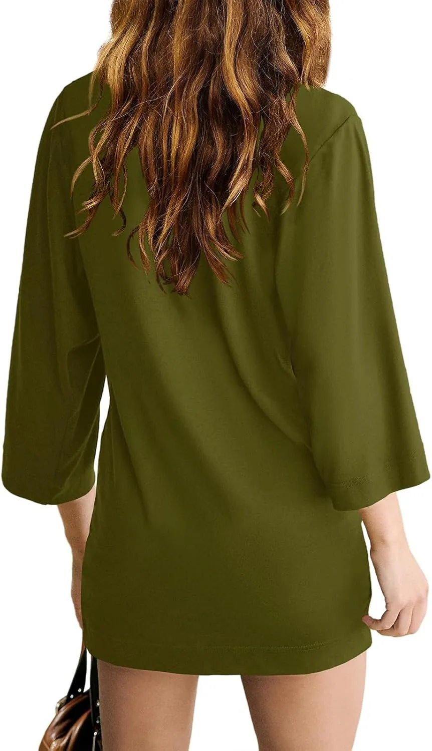 Tshirt Dress Women 3/4 Sleeve Crewneck Mimi Dresses Fit Slit Tee Dress Summer Casual Solid Color Dresses 2025