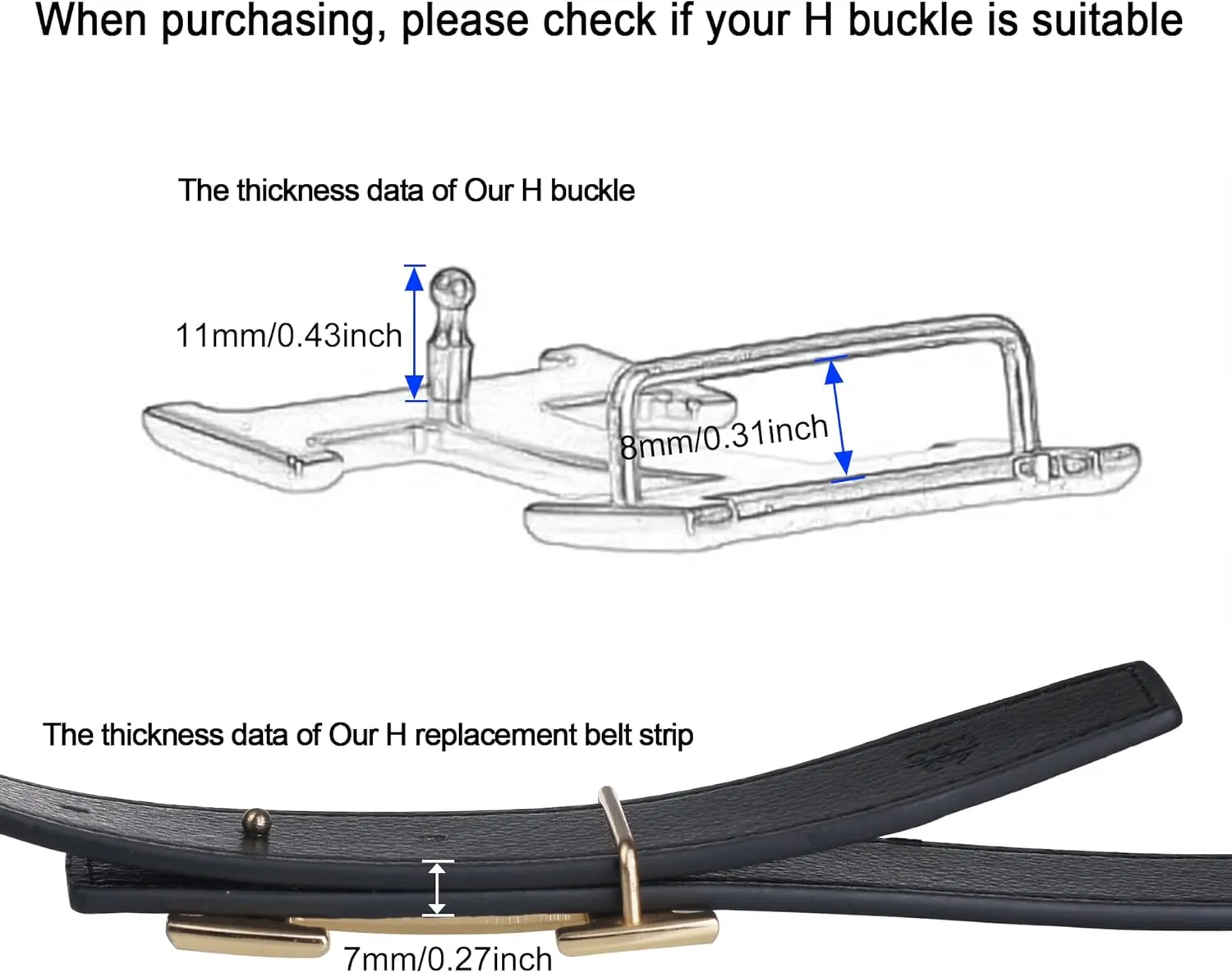 UzHot Reversible H Full Grain Leather Belt Strap Without Buckle Blank Replacement Strip For Women And Men 32mm Wide