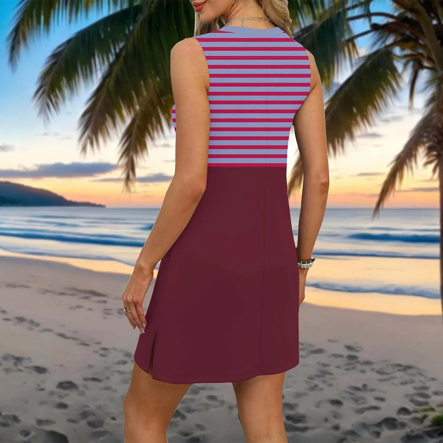 Vacation Dresses for Women 2025 Loose Summer Shift Sleeveless Sundresses Beach Coverup Floral/Striped/Bandana Print