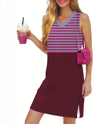 Vacation Dresses for Women 2025 Loose Summer Shift Sleeveless Sundresses Beach Coverup Floral/Striped/Bandana Print