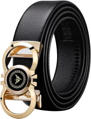 VANNANBA Mens Leather Ratchet Belts Slide Dress Belt for men Automatic Buckle with Gift Box