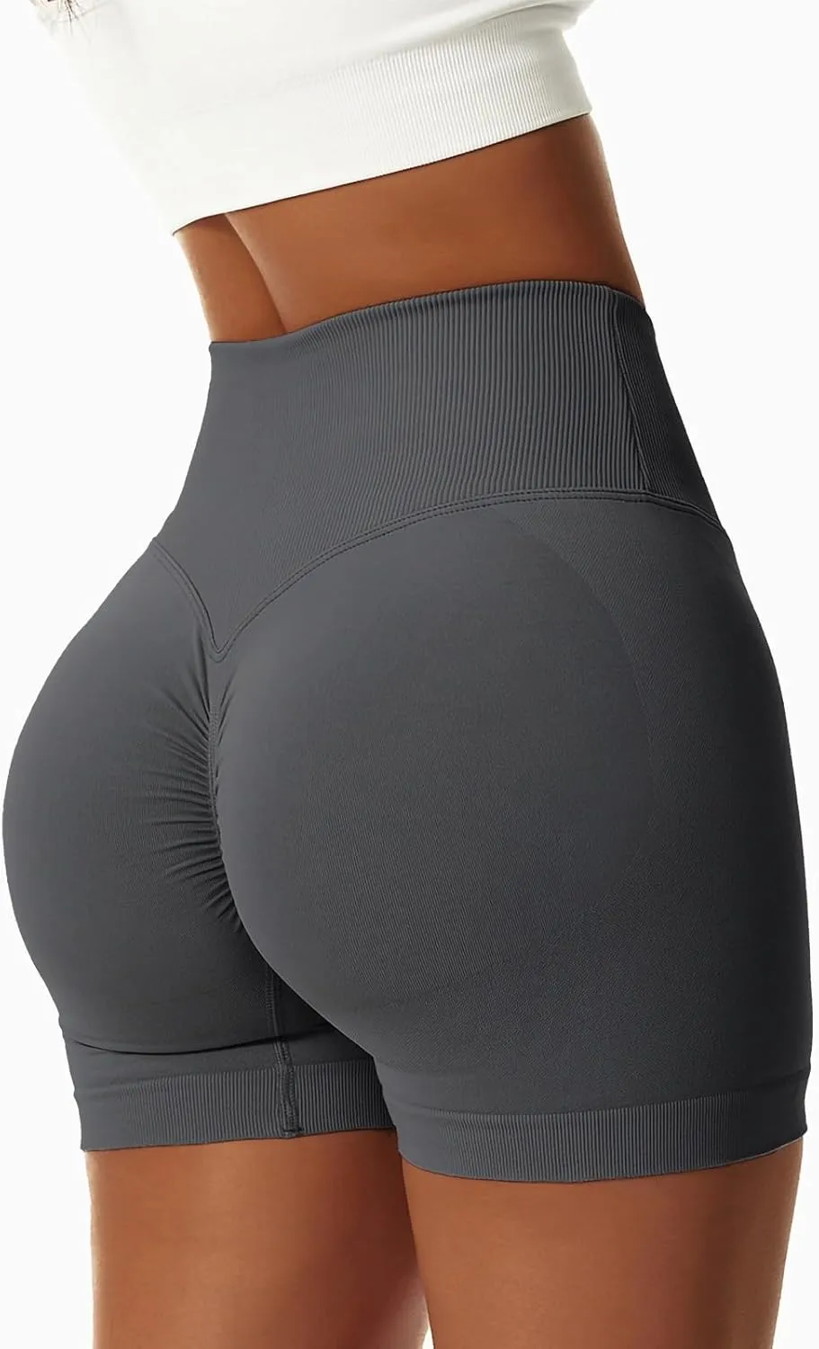 Vertvie 2 Pack Workout Gym Shorts for Women High Waisted Booty V Cross Biker Shorts Scrunch Butt Athletic Yoga Shorts