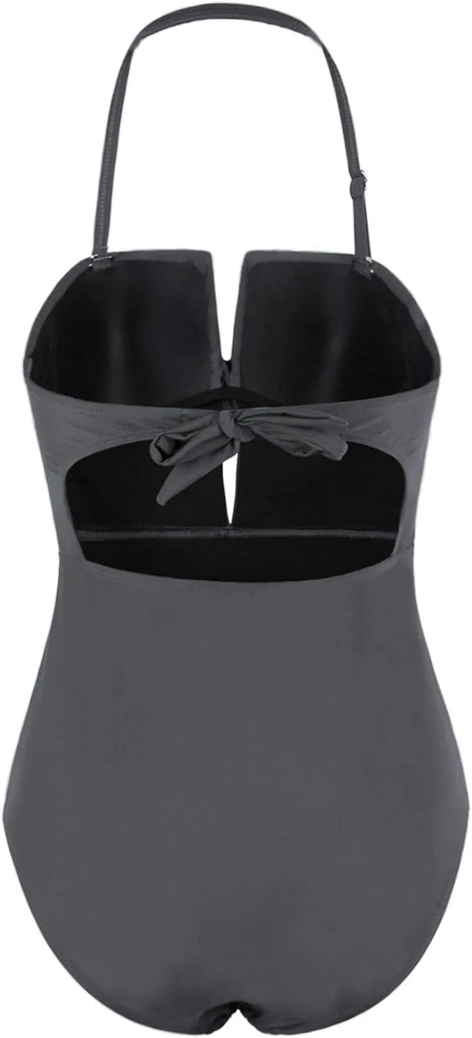 Vijiv Womens One Piece Black Swimsuit Sexy Tummy Control Halter Low Back Swimwear Monokinis Bathing Suits