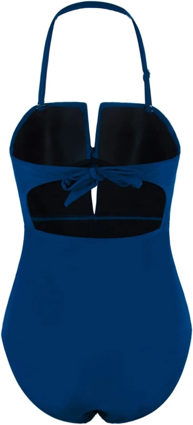 Vijiv Womens One Piece Black Swimsuit Sexy Tummy Control Halter Low Back Swimwear Monokinis Bathing Suits