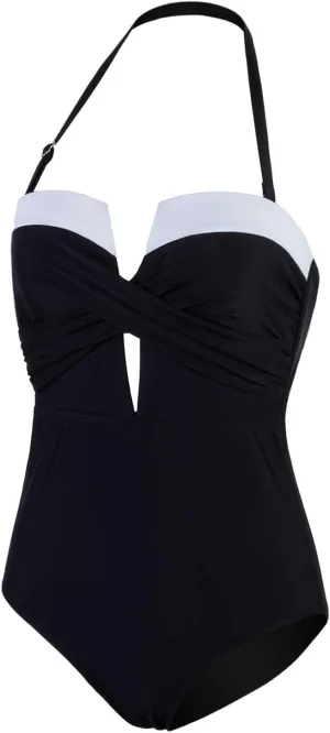 Vijiv Womens One Piece Black Swimsuit Sexy Tummy Control Halter Low Back Swimwear Monokinis Bathing Suits