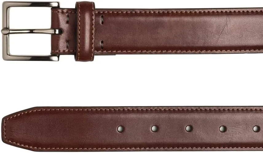 Vince Camuto Belts Men | Black Belt with Edge Stitch Detailing and a Nickle Finish Belt Buckle