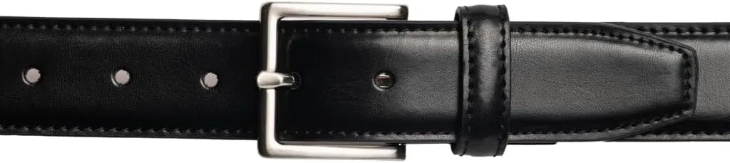 Vince Camuto Belts Men | Black Belt with Edge Stitch Detailing and a Nickle Finish Belt Buckle
