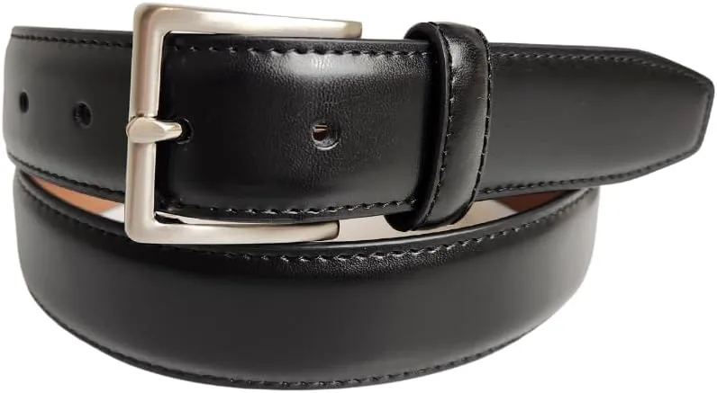 Vince Camuto Belts Men | Black Belt with Edge Stitch Detailing and a Nickle Finish Belt Buckle
