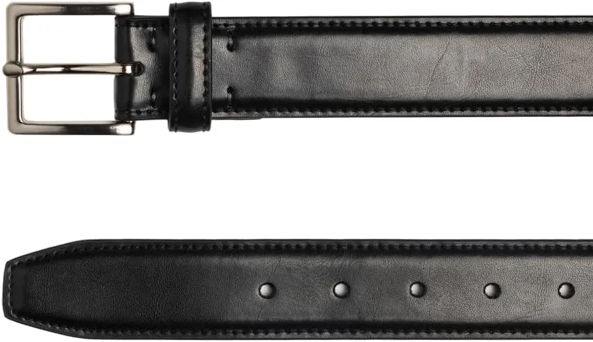 Vince Camuto Belts Men | Black Belt with Edge Stitch Detailing and a Nickle Finish Belt Buckle