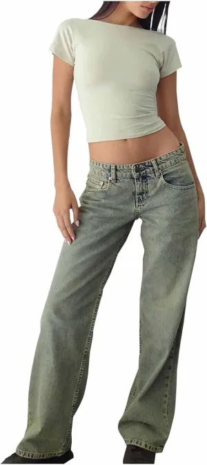 Vintage High Waisted Straight Leg Jeans for Women Relaxed Fit Stretch Denim Casual Wear with Pocket Details Streetwear