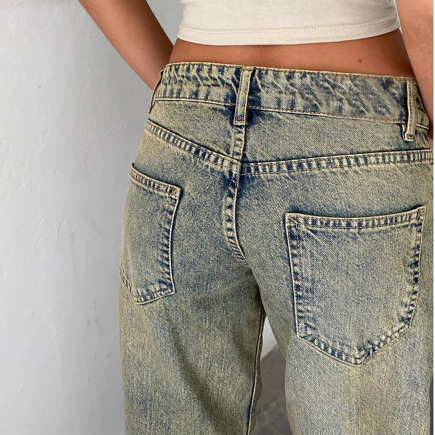 Vintage High Waisted Straight Leg Jeans for Women Relaxed Fit Stretch Denim Casual Wear with Pocket Details Streetwear