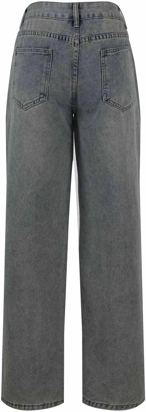 Vintage High Waisted Straight Leg Jeans for Women Relaxed Fit Stretch Denim Casual Wear with Pocket Details Streetwear