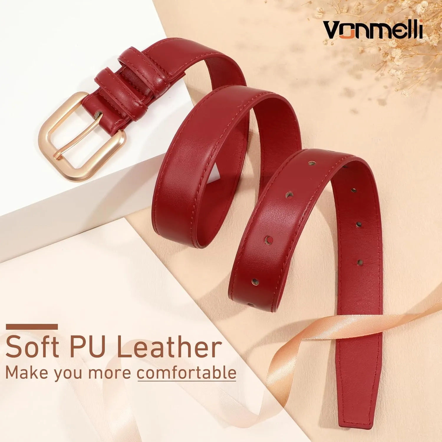 VONMELLI Leather Belts for Women Fashion Wasit Ladies Belt for Jeans Pants Dresses with Pin Buckle