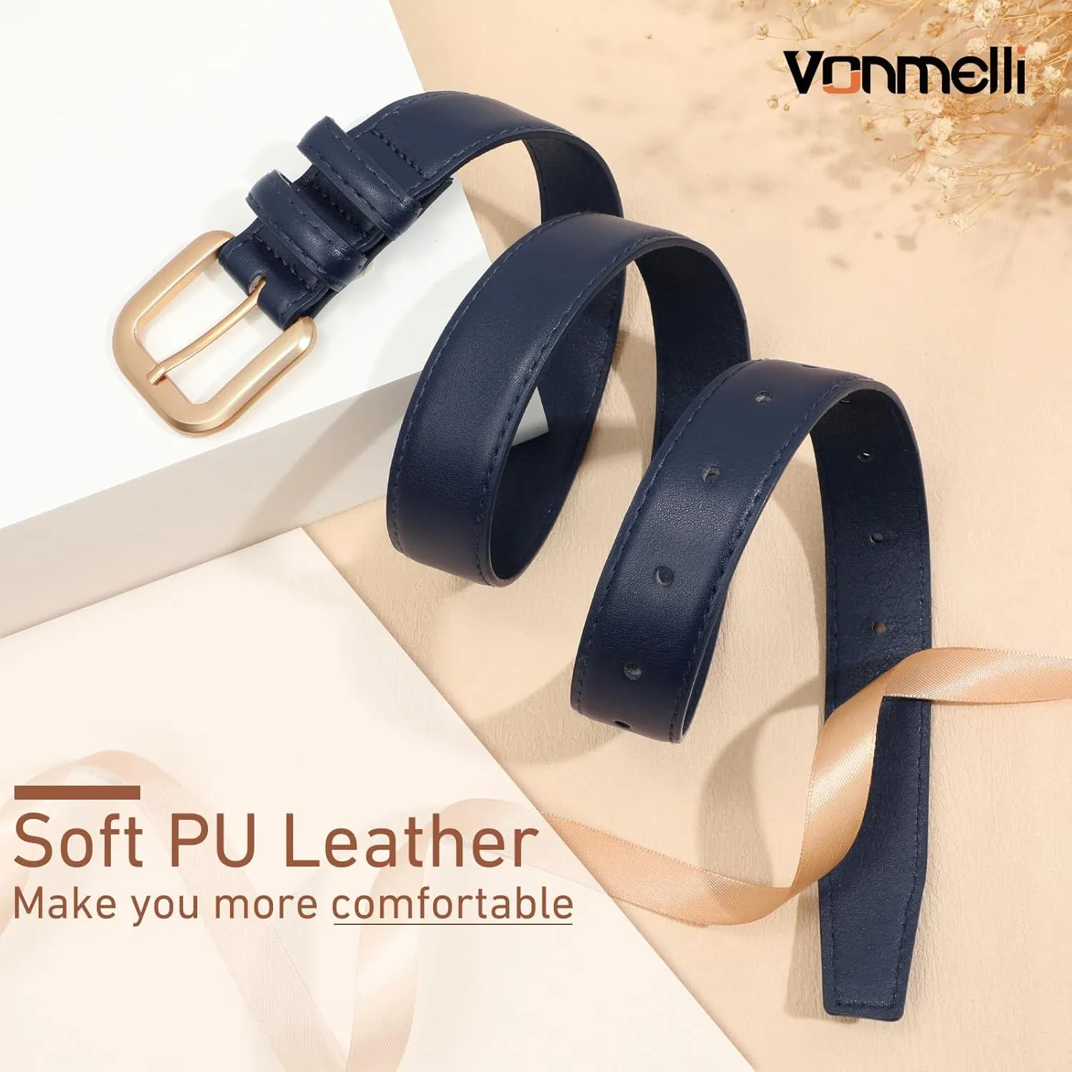 VONMELLI Leather Belts for Women Fashion Wasit Ladies Belt for Jeans Pants Dresses with Pin Buckle