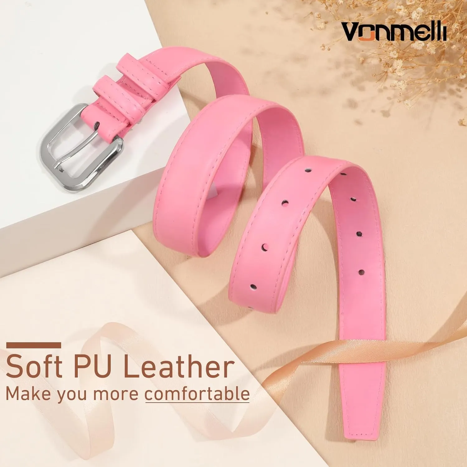 VONMELLI Leather Belts for Women Fashion Wasit Ladies Belt for Jeans Pants Dresses with Pin Buckle