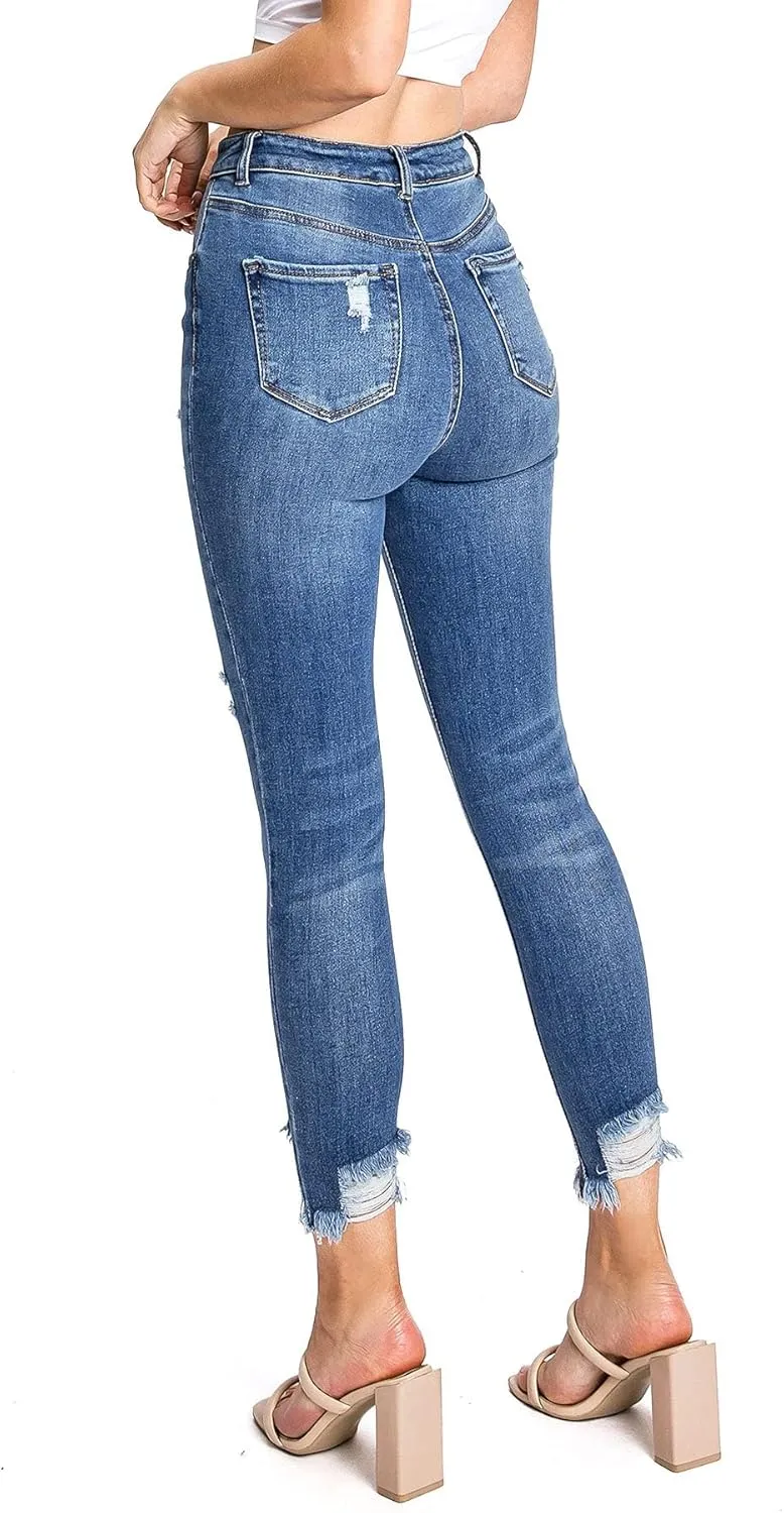 Wax Jeans Women's Juniors High Waist Light Distressing Skinny Jeans