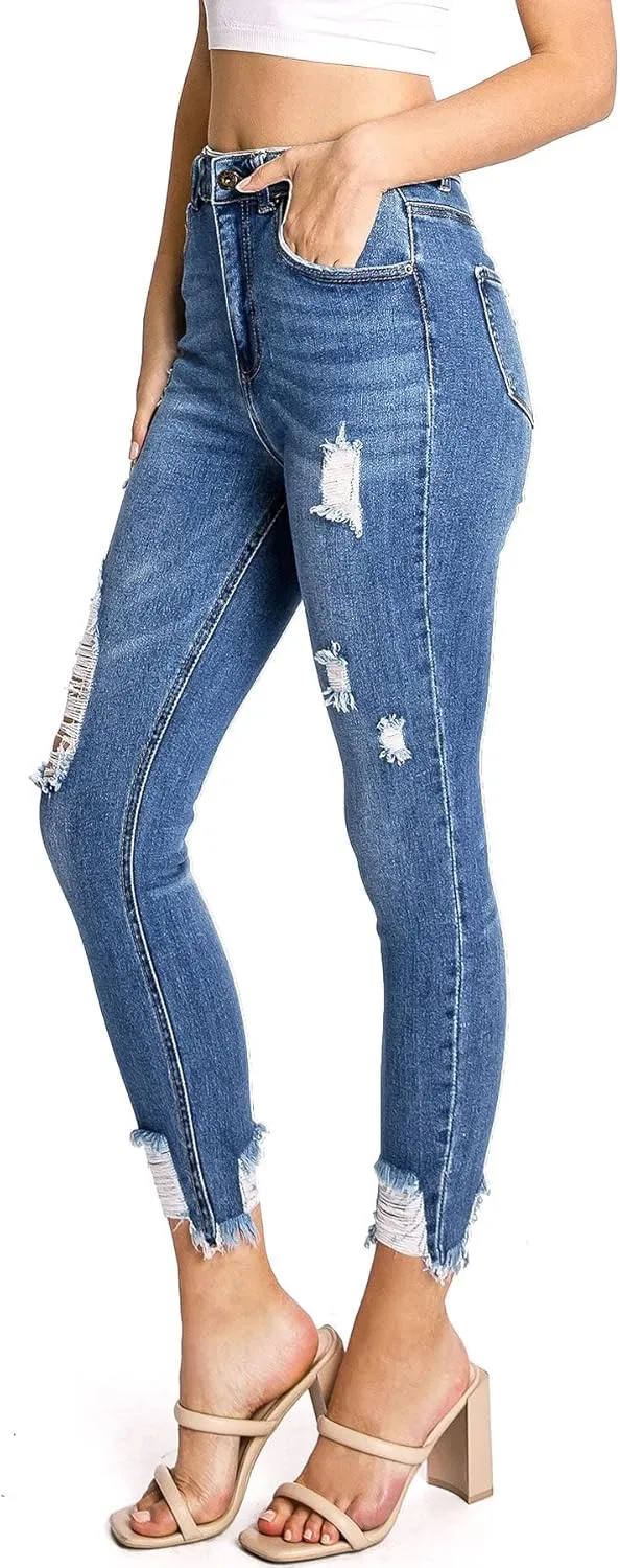 Wax Jeans Women's Juniors High Waist Light Distressing Skinny Jeans