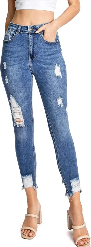 Wax Jeans Women's Juniors High Waist Light Distressing Skinny Jeans