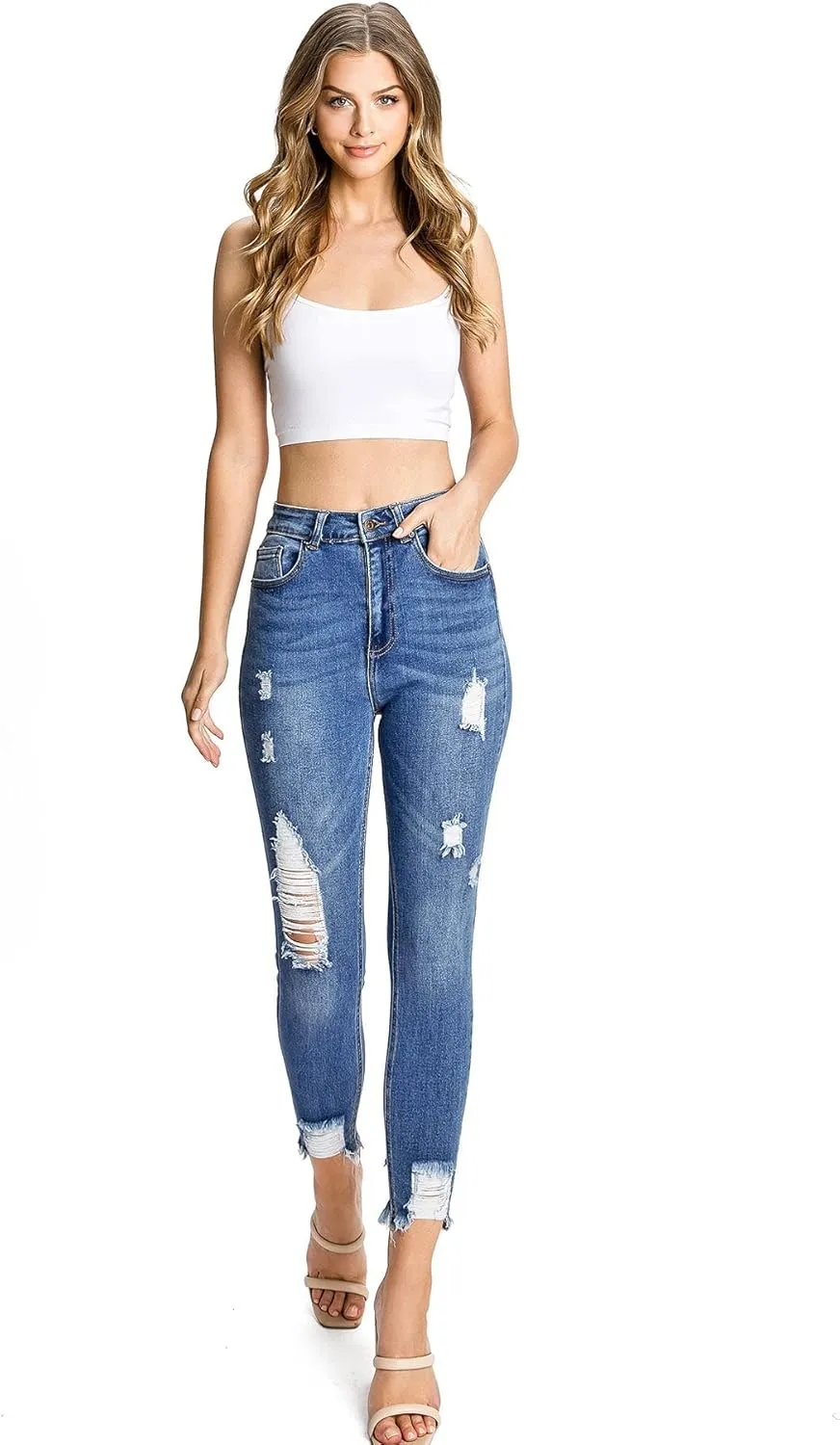 Wax Jeans Women's Juniors High Waist Light Distressing Skinny Jeans