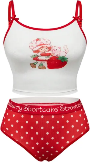 WDIRARA Women's 2 Piece Plus Size Lingerie Set Polka Dots Strawberry Print Wireless Bralette Briefs Sets