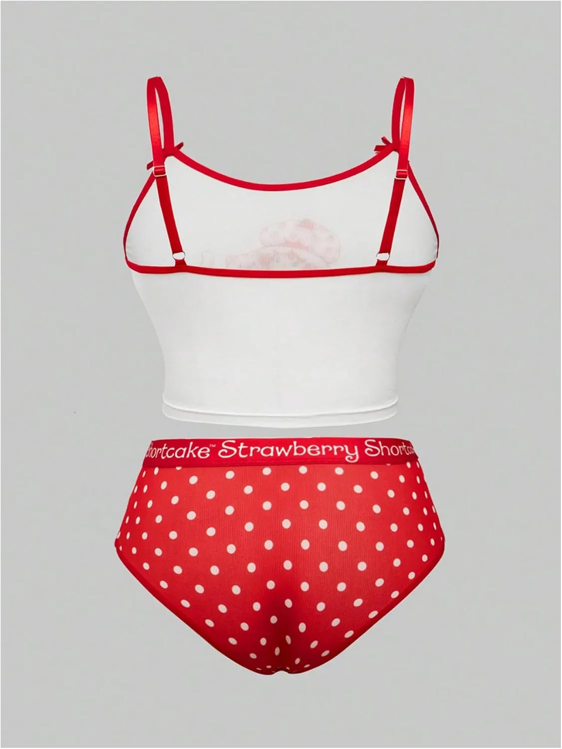 WDIRARA Women's 2 Piece Plus Size Lingerie Set Polka Dots Strawberry Print Wireless Bralette Briefs Sets