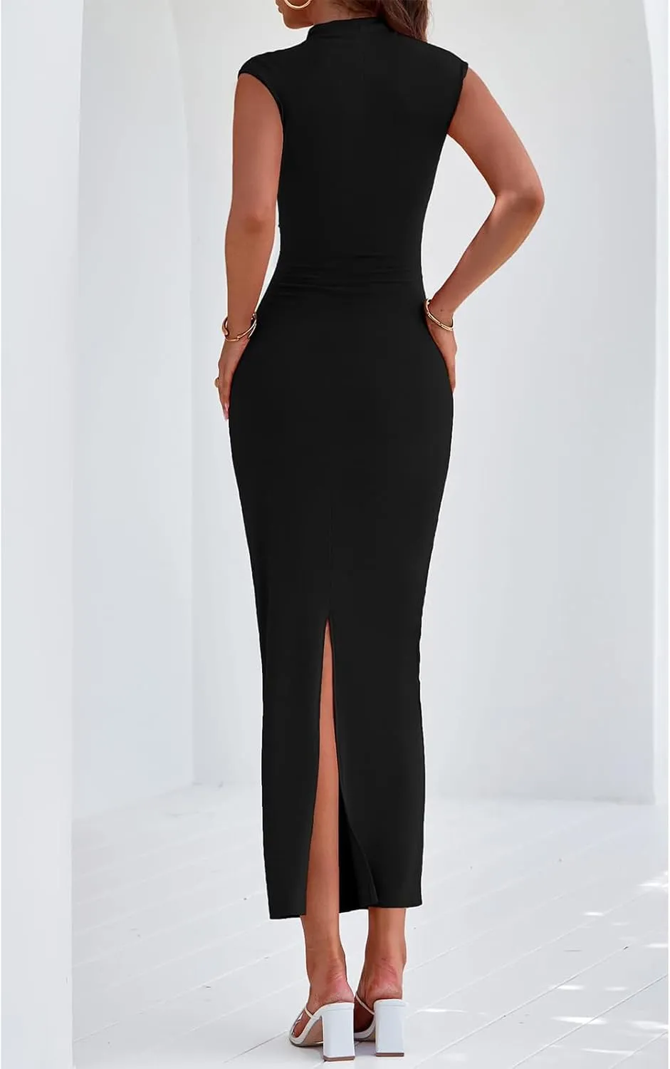Wedding Guest Dress Casual Maxi Long Dress Crewneck Ruffle Waist Bodycon Summer Beach Vacation Sundress 2025