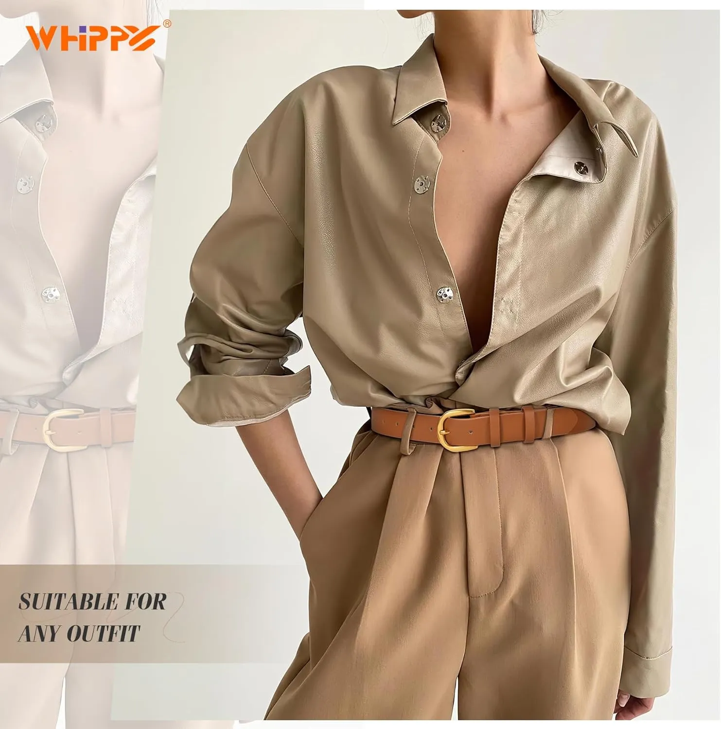 WHIPPY Women Leather Belt for Jeans Pants Dresses Black Ladies Waist Belt with Pin Buckle
