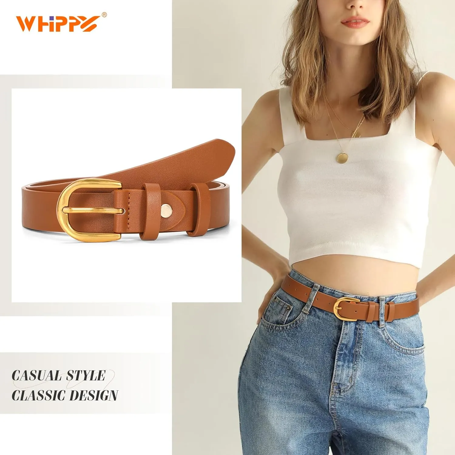 WHIPPY Women Leather Belt for Jeans Pants Dresses Black Ladies Waist Belt with Pin Buckle