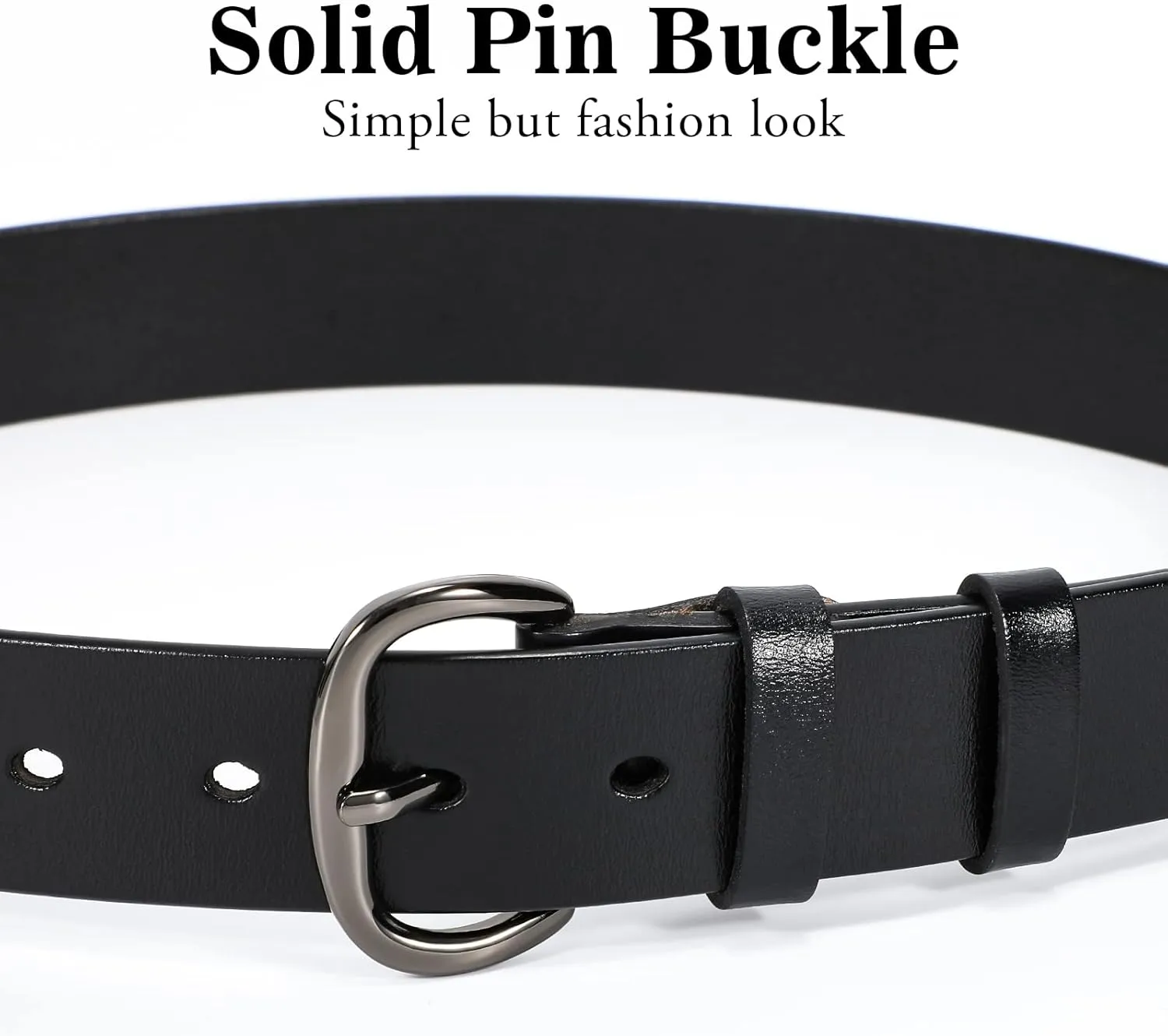 WHIPPY Women Leather Belt for Jeans Pants Dresses Black Ladies Waist Belt with Pin Buckle