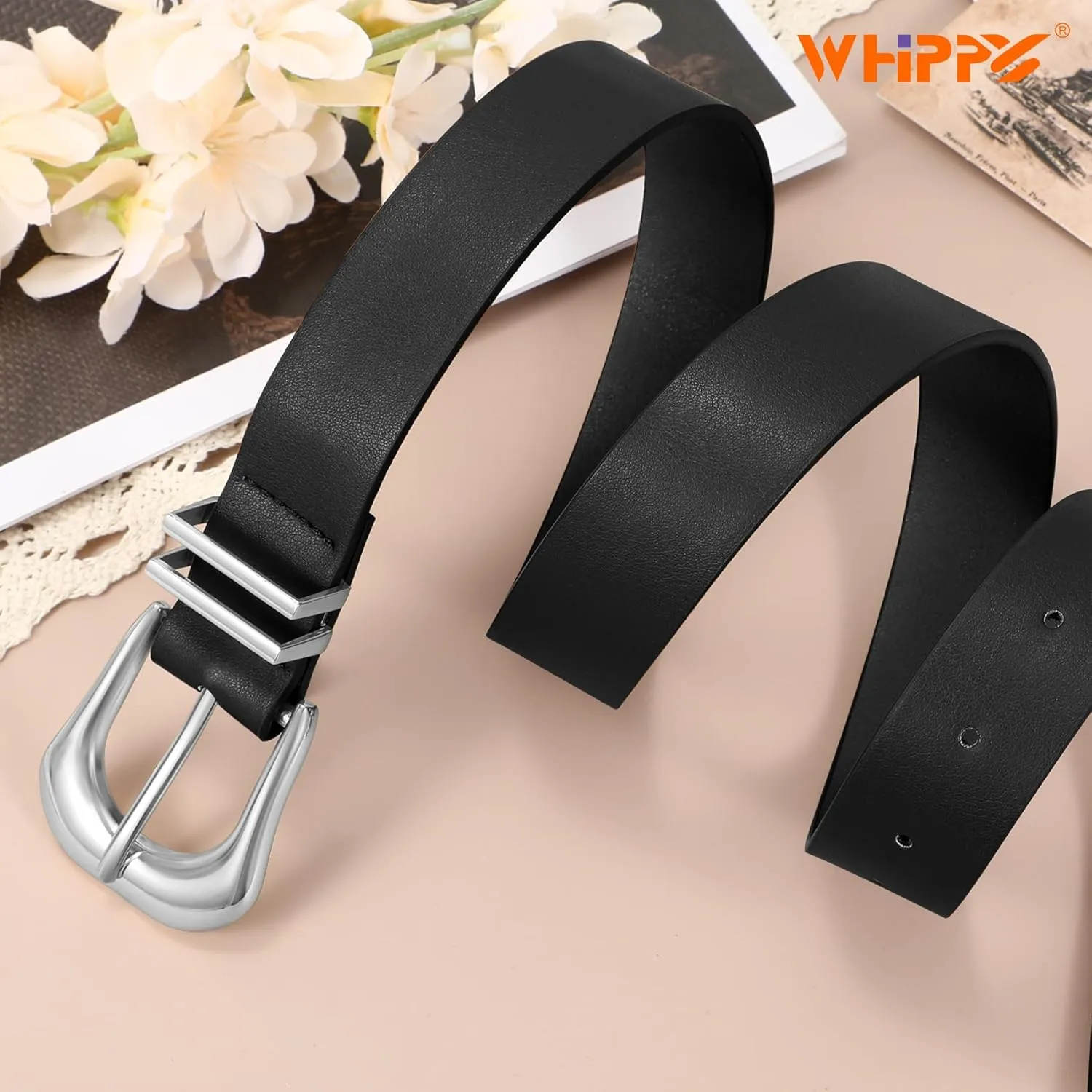 WHIPPY Women Leather Belt for Jeans Pants Fashion Ladies Faux Leather Belt with Gold Buckle