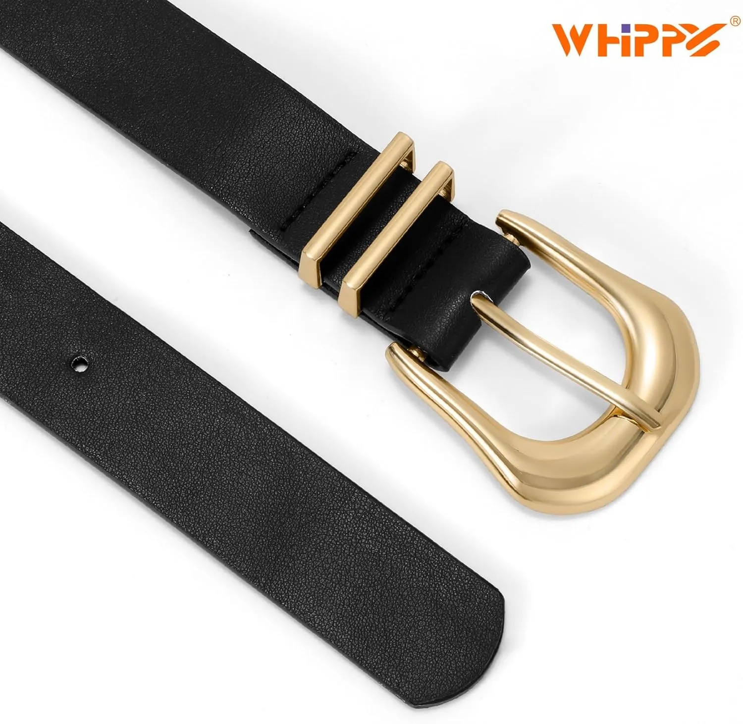 WHIPPY Women Leather Belt for Jeans Pants Fashion Ladies Faux Leather Belt with Gold Buckle