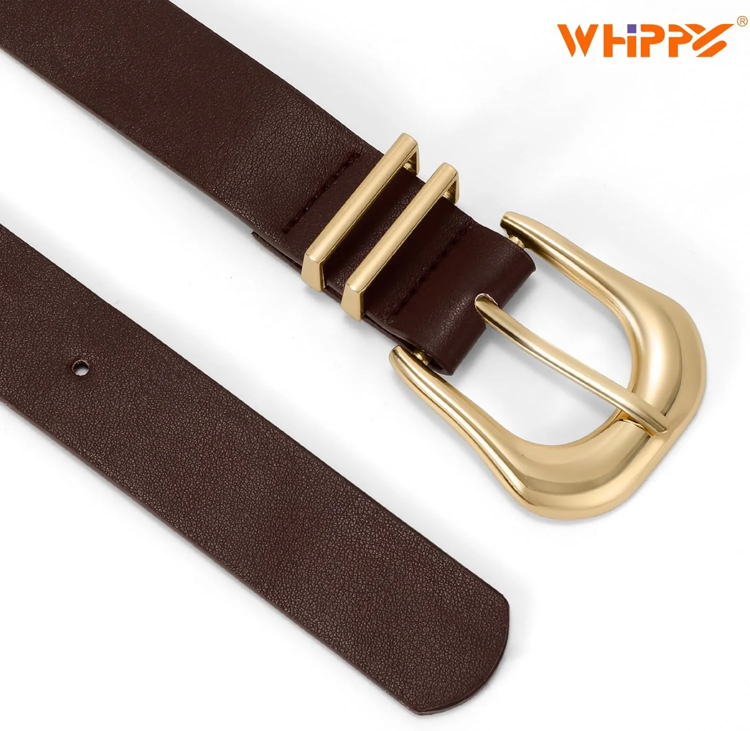 WHIPPY Women Leather Belt for Jeans Pants Fashion Ladies Faux Leather Belt with Gold Buckle