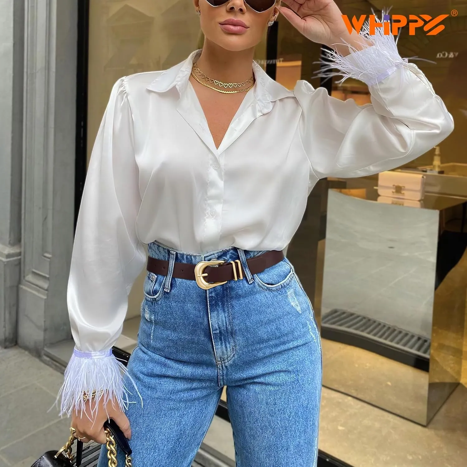 WHIPPY Women Leather Belt for Jeans Pants Fashion Ladies Faux Leather Belt with Gold Buckle