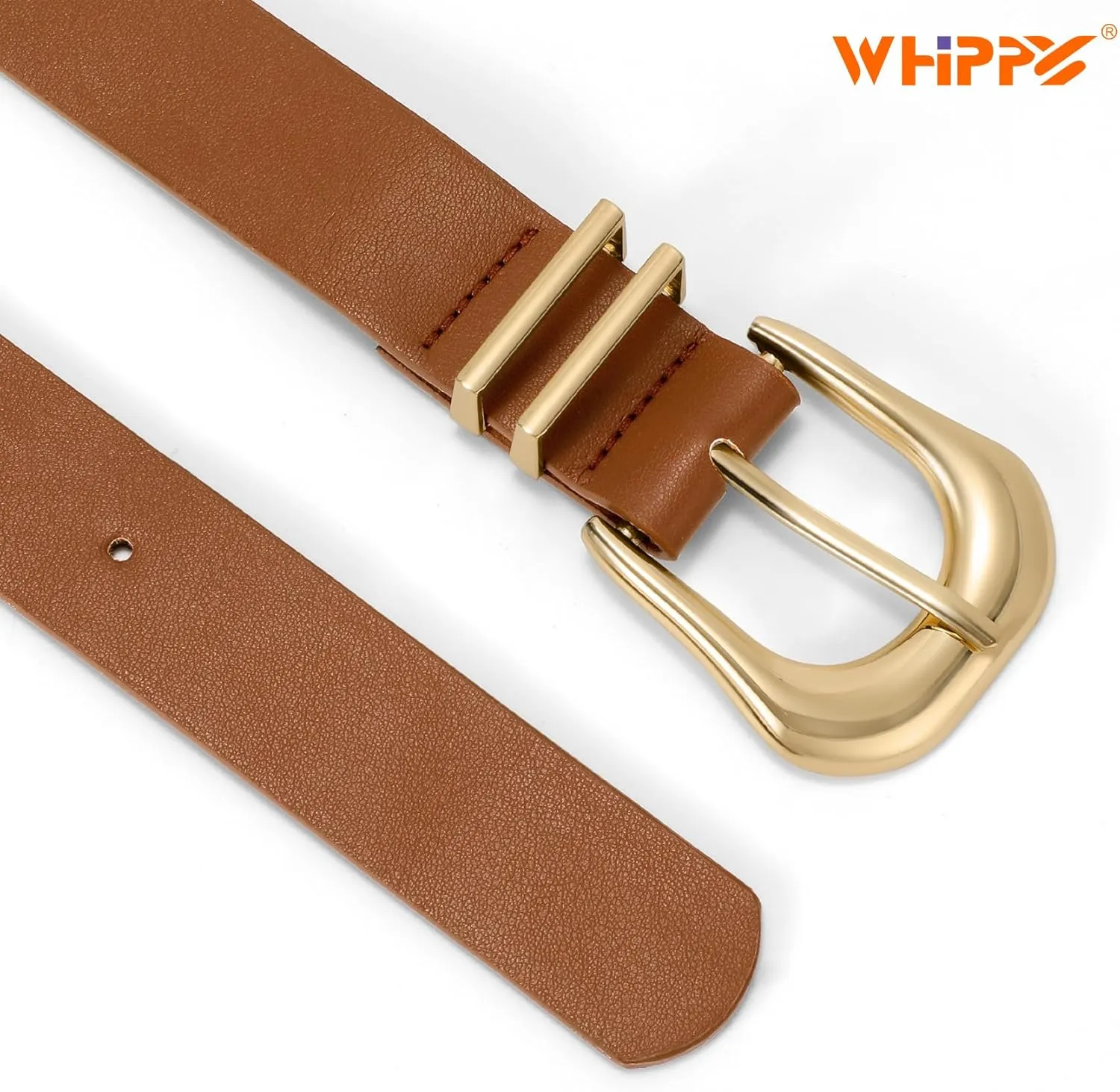 WHIPPY Women Leather Belt for Jeans Pants Fashion Ladies Faux Leather Belt with Gold Buckle
