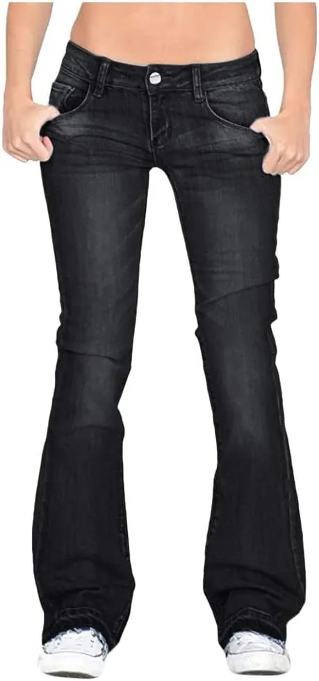Wide Leg Jeans for Women Classic High Waisted Buttons Ripped Hem Flared Legs Stretch Denim Pants Slim Taper-Fit Vintage