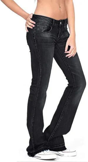 Wide Leg Jeans for Women Classic High Waisted Buttons Ripped Hem Flared Legs Stretch Denim Pants Slim Taper-Fit Vintage