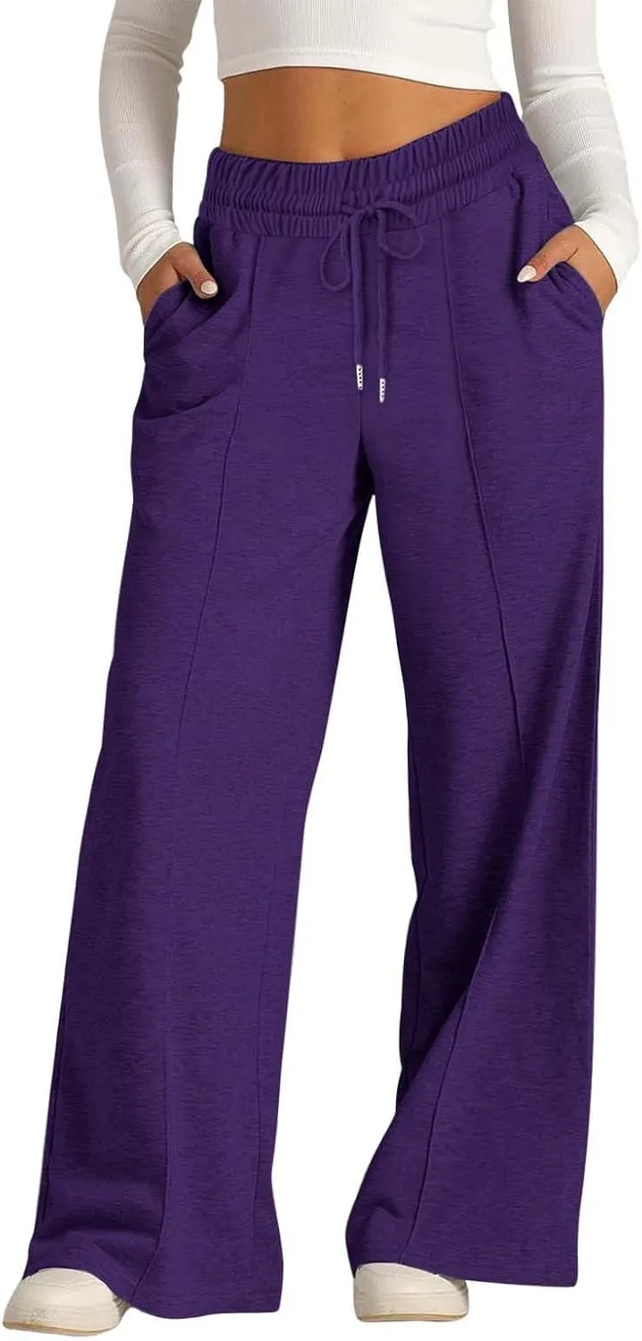 Wide Leg Sweatpants Women Drawstring Loose Sweat Pants High Waisted Baggy Lounge Pants with Pockets