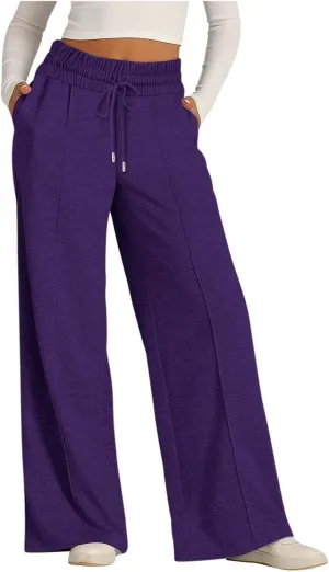 Wide Leg Sweatpants Women Drawstring Loose Sweat Pants High Waisted Baggy Lounge Pants with Pockets