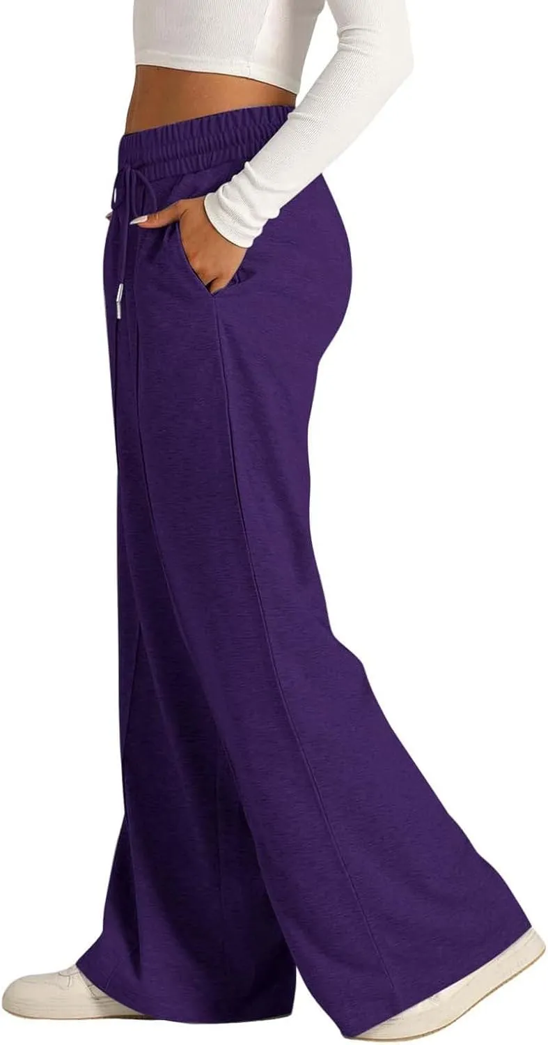 Wide Leg Sweatpants Women Drawstring Loose Sweat Pants High Waisted Baggy Lounge Pants with Pockets