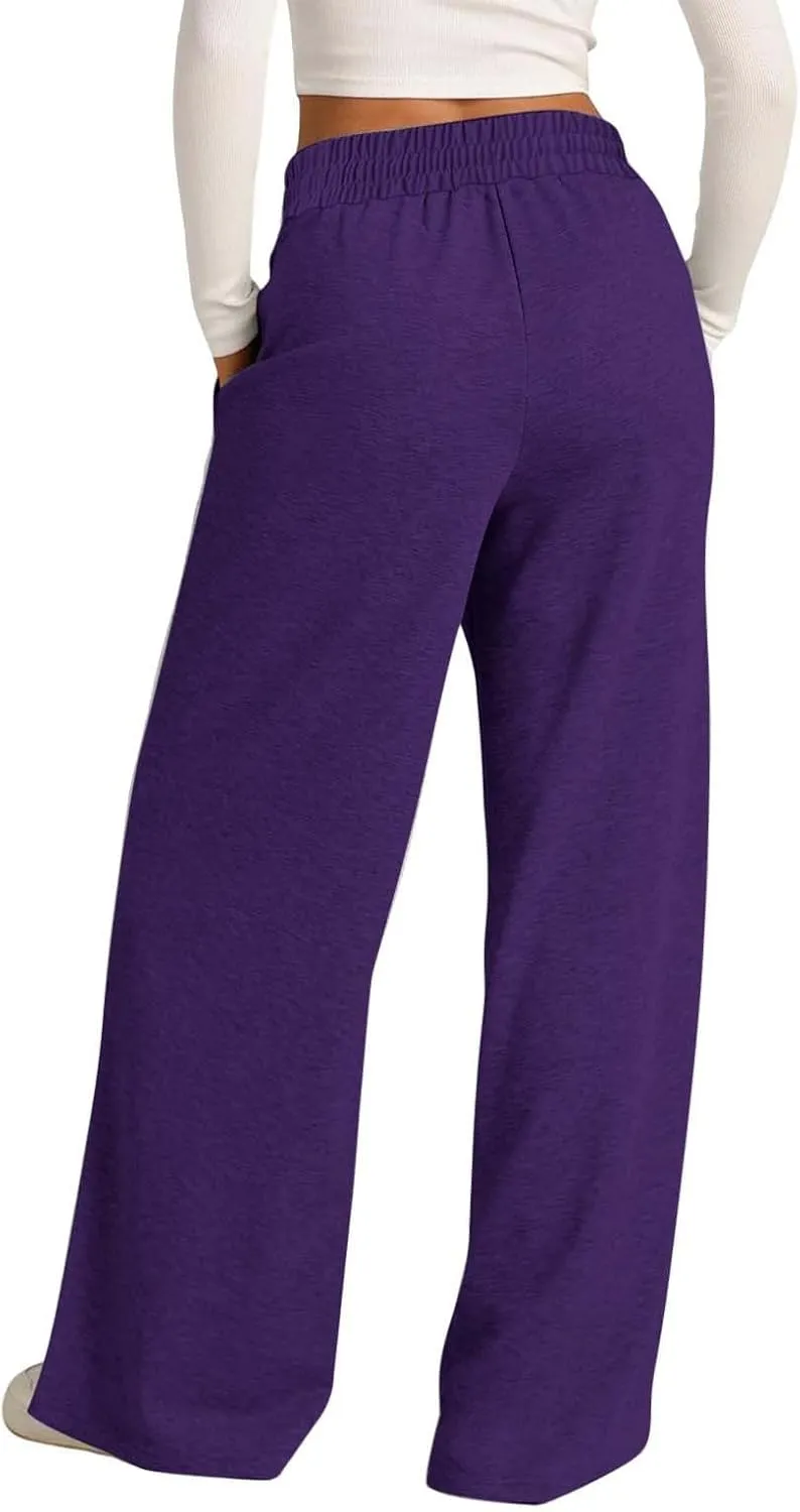 Wide Leg Sweatpants Women Drawstring Loose Sweat Pants High Waisted Baggy Lounge Pants with Pockets