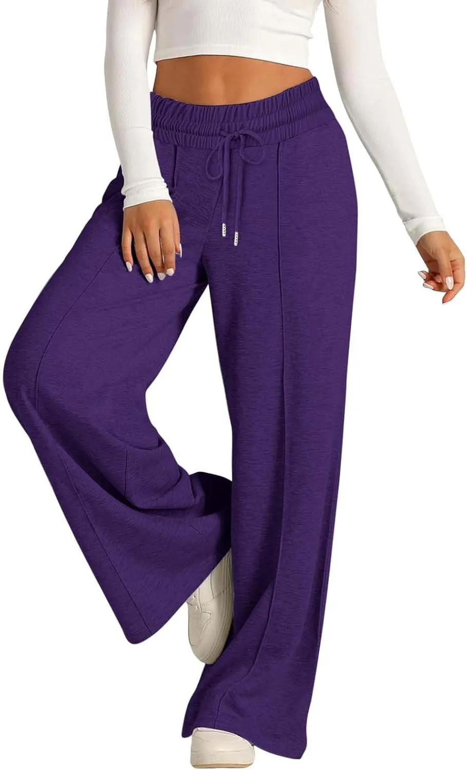 Wide Leg Sweatpants Women Drawstring Loose Sweat Pants High Waisted Baggy Lounge Pants with Pockets