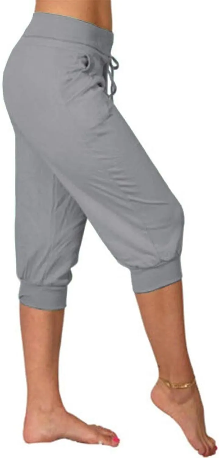 Wkishenl Women's Capri Joggers Summer Elestic Solid Color Capri Pants Cuffed Athletic Casual Soft Sweatpants with Pockets