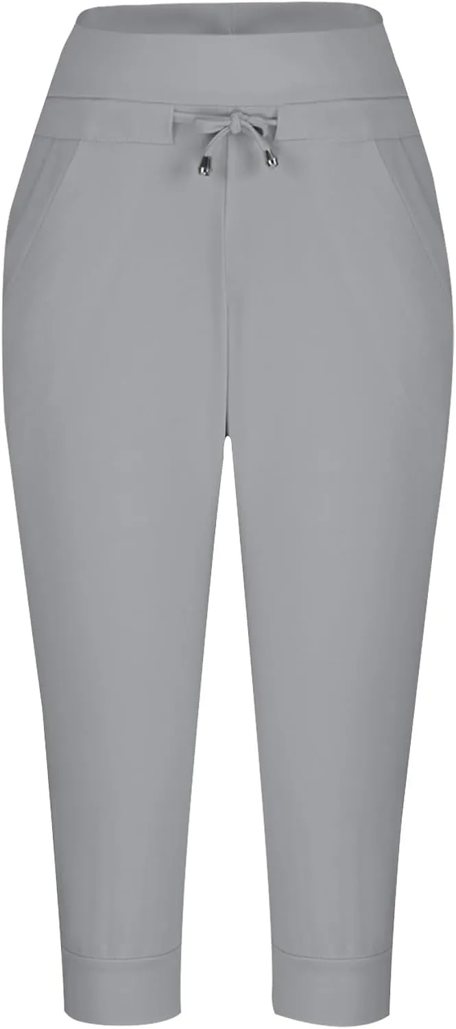 Wkishenl Women's Capri Joggers Summer Elestic Solid Color Capri Pants Cuffed Athletic Casual Soft Sweatpants with Pockets