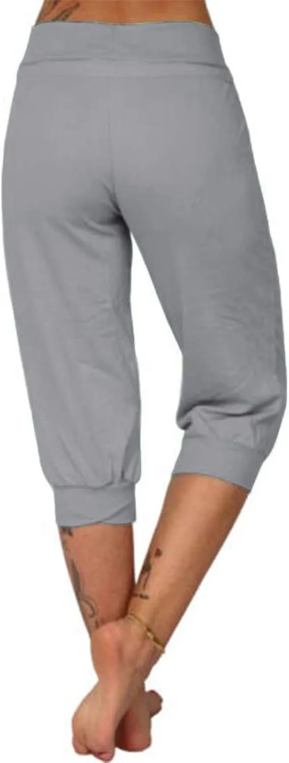 Wkishenl Women's Capri Joggers Summer Elestic Solid Color Capri Pants Cuffed Athletic Casual Soft Sweatpants with Pockets