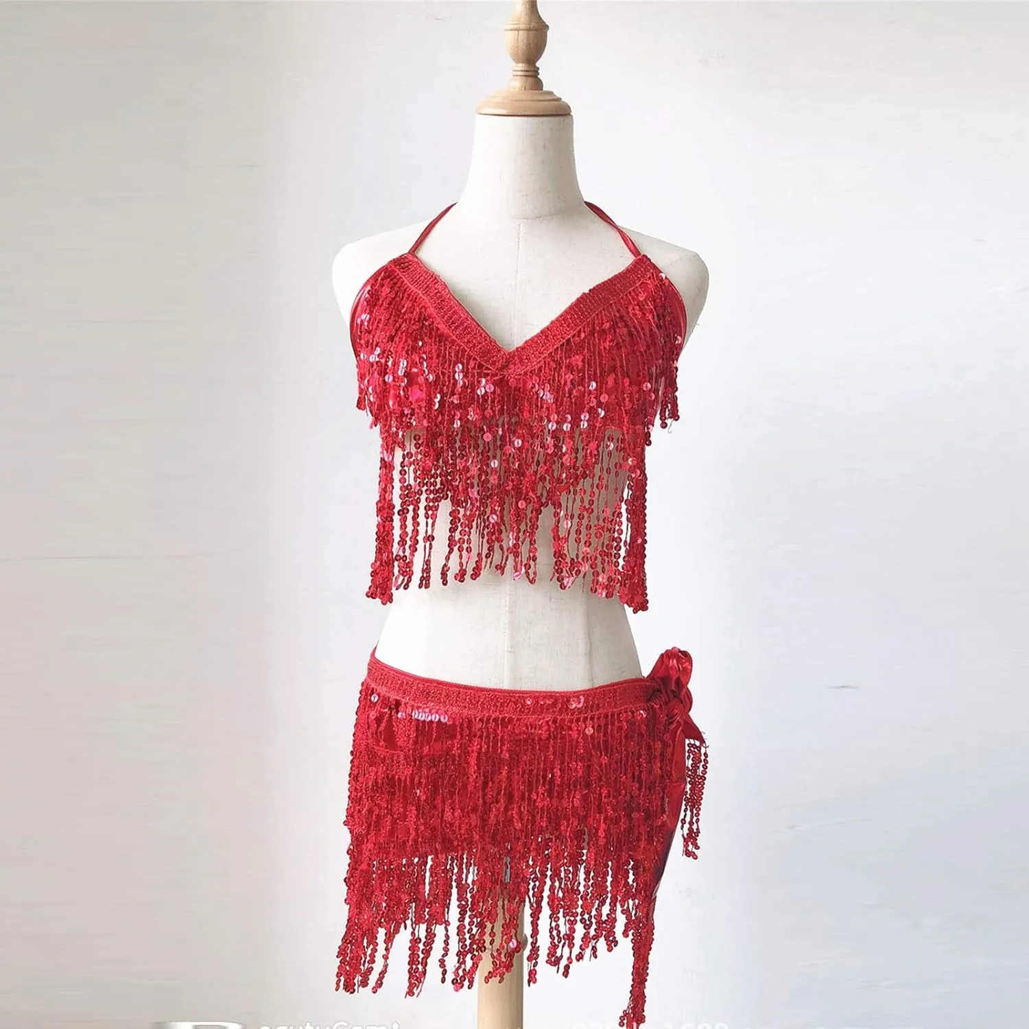 Women Belly Sequin Mini Skirts Set Strap V Neck Tassel Tops Vest Suits Glitter Shinny Dance Club Party Skirts Sets