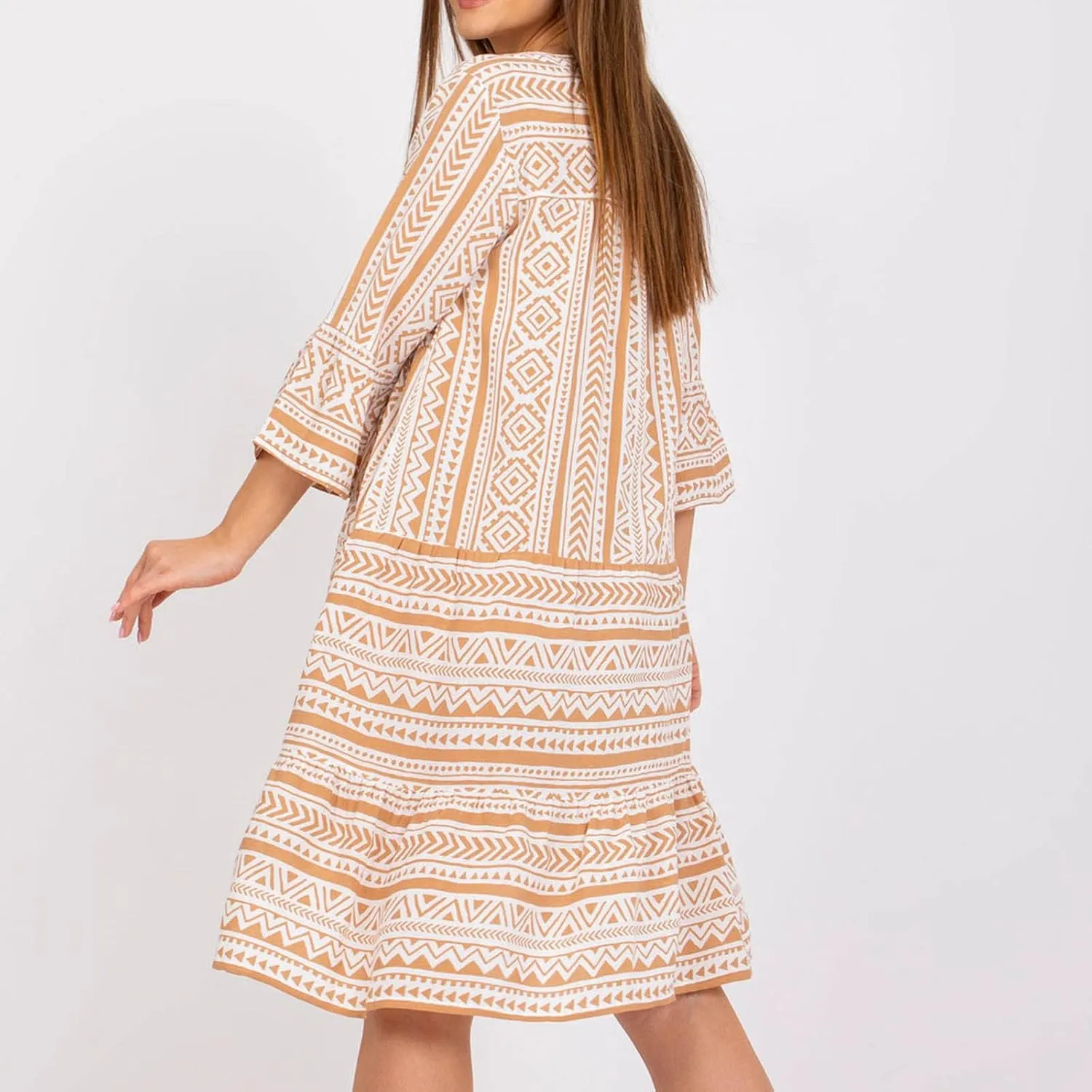 Women Boho Cute Shift Dress Geometric Floral Print Mini Tunic Dress Summer Sundress Beach Flowy V Neck Short Dress